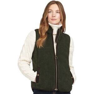 BARBOUR Burford Fleece Vest Sherpa Womens US 10 Medium Olive Green
